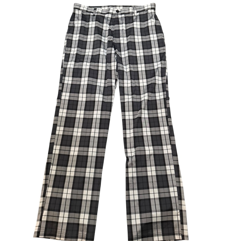 Izod Golf Plaid Pants Grey Black White Performance Trousers 34x34 Resortwear